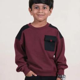 Kiddopanti Boys Maroon & Black Solid Full Sleeves Sweatshirts Hoodies-image-92