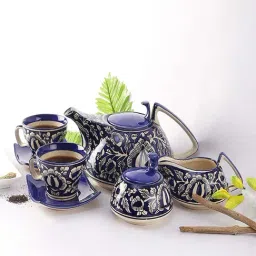 Unravel India Blue & Beige Ceramic Tea Sets-image-20