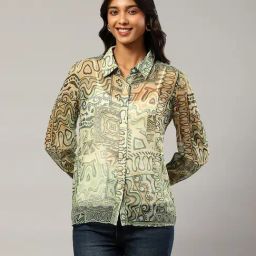 Label Ritu Kumar Light Green Printed Shirt With Inner-17