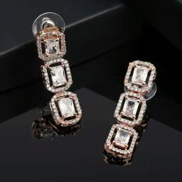 Estele Rose Gold-Plated CZ Ossum Octagon Dangler Earrings-71
