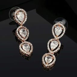 Estele Rose Gold-Plated CZ Precious Pears Dangler Earrings-50