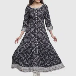 YASH GALLERY Black Cotton Bandhani Print A Line Kurta-image-87