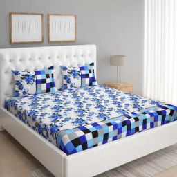 Romee Geometric Green & White 144 TC Cotton Queen Sized Bed Sheet with 2 Pillow Covers-image-99