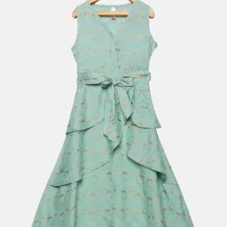 Kiddopanti Kids Green Printed Dress-image-88
