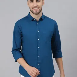 Dennis Lingo Blue Cotton Slim Fit Shirt-picture-45