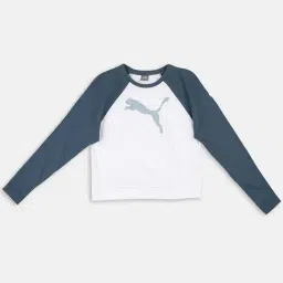 Puma Kids Modern Crew G White & Blue Cotton Color Block Full Sleeves T-Shirt-image-15