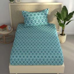 BIANCA Estonia Teal Cotton 116 TC 115 GSM Single Size Bedsheet With Pillow Cover-picture-30