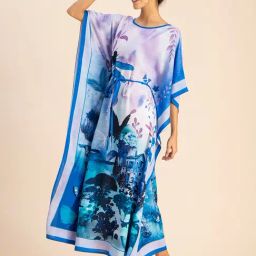 Moomaya Blue & Lavender Printed Kaftan Dress-image-96