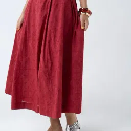 Bombay Paisley by Westside Red Embroidered Cotton Skirt-picture-12