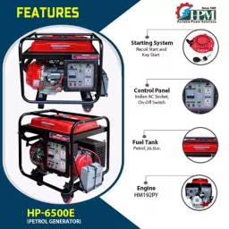 HPM Petrol 21.8 Amp Recoil & Self Start Portable Generator 5.5 kVA Maximum Output, HP-6500E image 2
