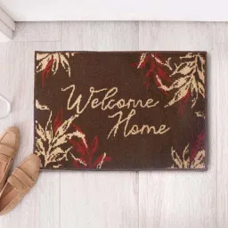 Saral Home Welcome Home with Pots Brown Polypropylene Antiskid & Washable Bath Mat-0