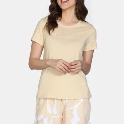 Zivame Yellow Cotton Regular Fit Printed Night Suit-image-36