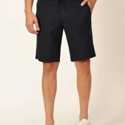 Thomas Scott Men Navy Slim Fit Linen Cotton Shorts-image-2