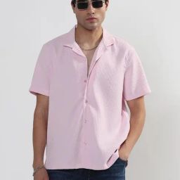 SHOWOFF Pink Relaxed Fit Self Design Shirt-image-8