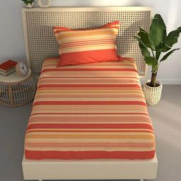 BIANCA Estonia Brick & Beige Cotton 116 TC 115 GSM Single Size Bedsheet With Pillow Cover-image-86
