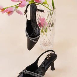 The White Pole Women's Black Back Strap Stilettos-image-51