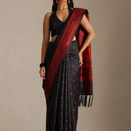 Soch Black Tussar Embroidered Saree With Unstitched Blouse Piece-image-26