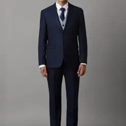 Louis Philippe Navy Slim Fit Checks Three Piece Suit-picture-49