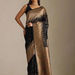 Soch Black Tussar Woven Design Saree With Unstitched Blouse Piece-picture-32