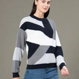 Red Tape Black Regular Fit Color-Block Sweater image 4