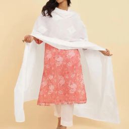 Fabindia White Cotton Embroidered Dupatta-image-14