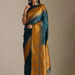 Soch Teal Tussar Woven Design Saree With Unstitched Blouse Piece-image-20