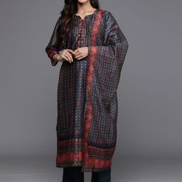 Varanga Floral Printed Regular Sequinned Chanderi Silk Kurta with Trousers & With Dupatta-picture-11