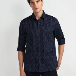 Arrow Sport Blue Cotton Slim Fit Printed Shirt-image-80