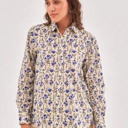 QOMN Cream Cotton Printed Shirt-image-28