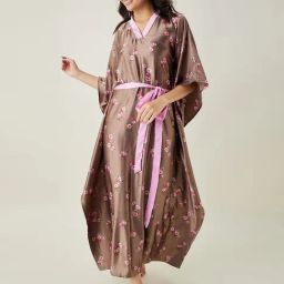 The Kaftan Company Brown Printed Kaftan Nighty-image-86