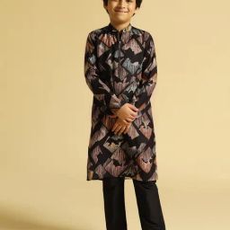KISAH Boys Black Printed Kurta Pyjama Set-image-58
