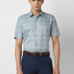 Van Heusen Blue Regular Fit Checks Shirt-image-56