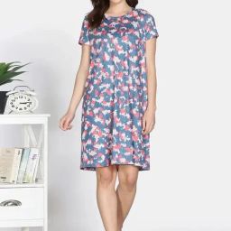 Zivame Blue Regular Fit Printed Night Dress-image-101