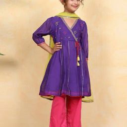 BIBA Girls Purple Embroidery Suit Set-picture-42