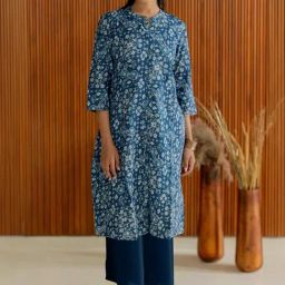 MIRCHI FASHION Blue Cotton Printed A Line Kurta-image-62