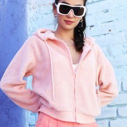 Campus Sutra Pink Cotton Regular Fit Hoodie-image-42