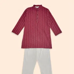Indus Route by Pantaloons Kids Red & White Cotton Embroidered Full Sleeves Kurta Set-image-31