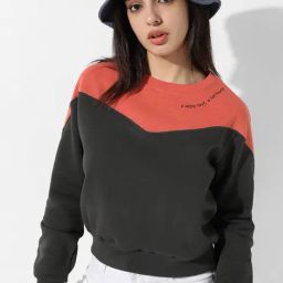 Campus Sutra Black & Orange Color-Block Sweatshirt-image-60