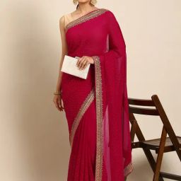 Mohey Rani Pink Georgette Embellished Saree With Blouse-picture-10