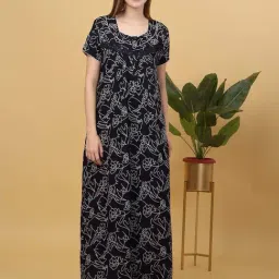 Sweet Dreams Black Cotton Printed Nighty-image-59