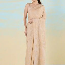 navyasa by liva Beige Floral Print Saree With Unstitched Blouse-image-5