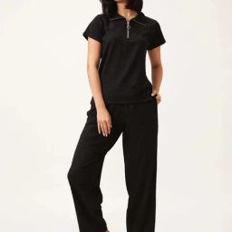 Clovia Black Regular Fit Top & Pyjama Set-picture-22