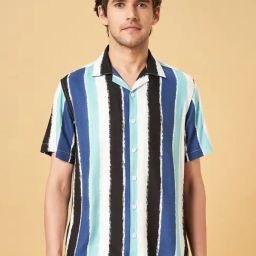 People By Pantaloons Bijou Blue Slim Fit Striped Shirt-image-91