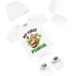 Arvesa Infants My First Pongal Printed Bodysuit with Cap Booties Mitten-picture-0