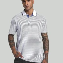 Puma Blue & White Regular Fit Striped Sports Polo-image-18