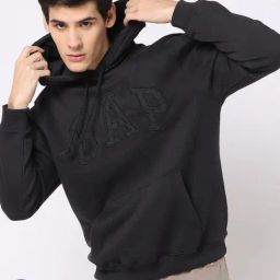 GAP Black Regular Fit Embroidered Hoodie-image-49