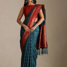 Soch Teal Tussar Woven Design Saree With Unstitched Blouse Piece-image-79