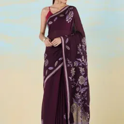 navyasa by liva Maroon Woven Saree With Unstitched Blouse-picture-32