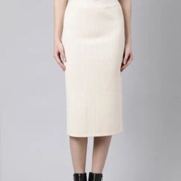 SHOWOFF Beige Self Design Skirt-73