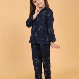 Piccolo Kids Navy Printed Regular Fit Shirt, Pajamas & Slippers-image-46